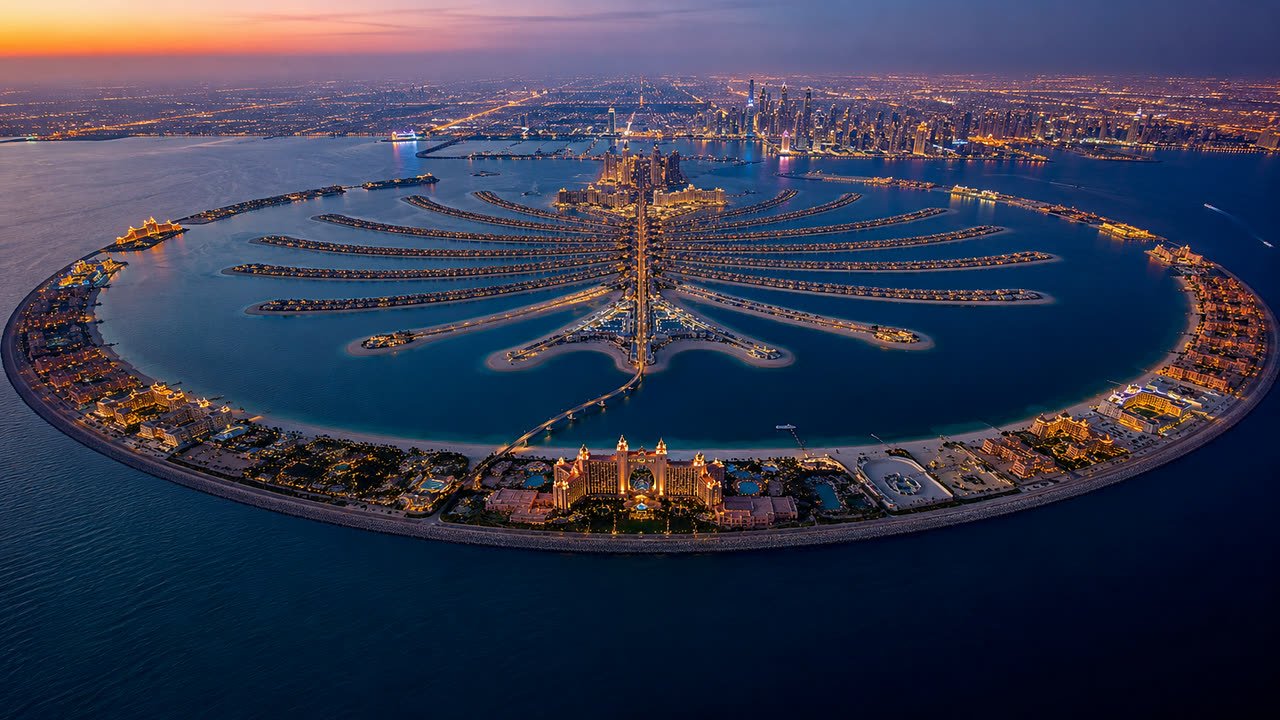 Palm Jumeirah and Dubai skyline for luxury villa construction consultation
